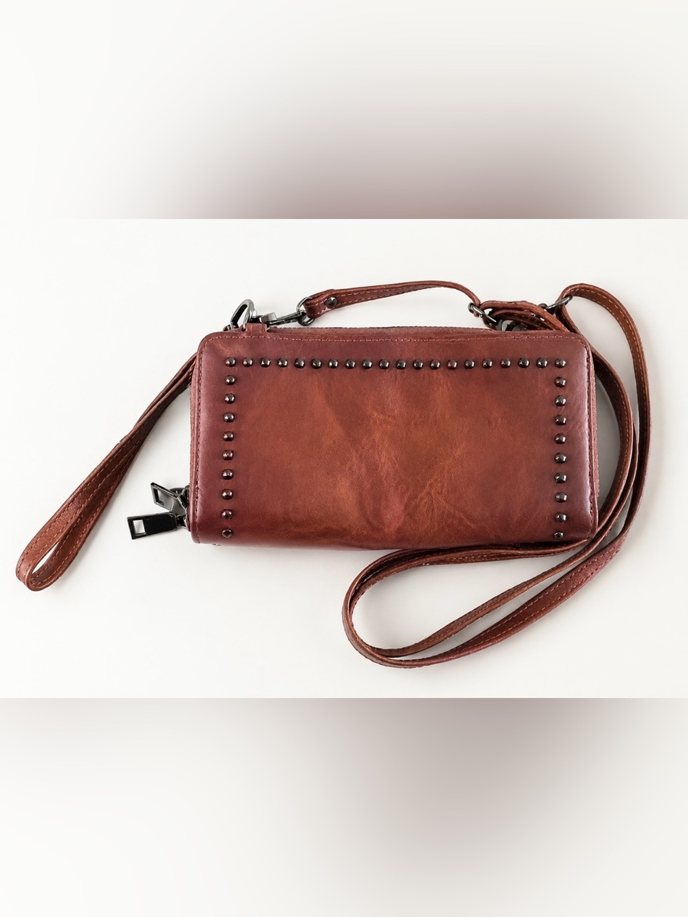Sam & Hadley Studded Crossbody Wallet Wristlet Brown NWOT